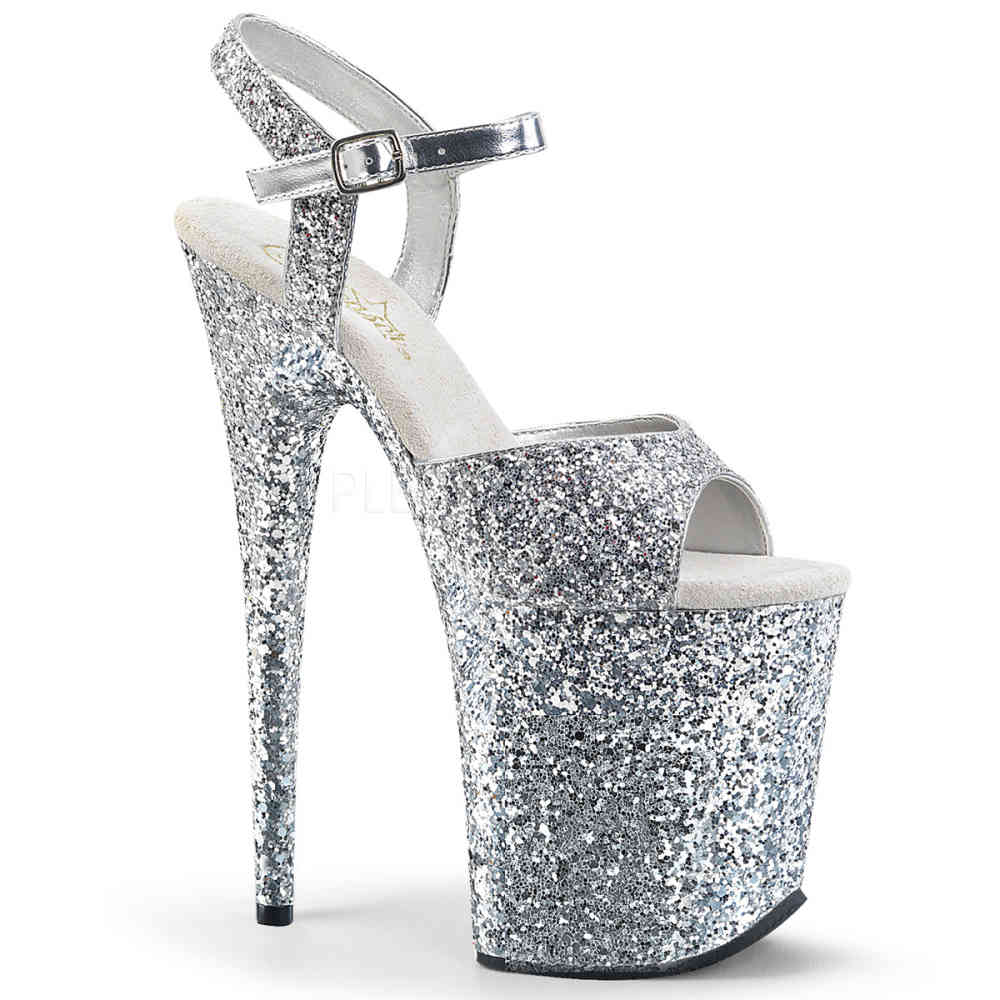 Pleaser - FLAMINGO-810LG Sandale à bride à la cheville, Pole dance chaussures - Chaussures de pole dance - Couleur argent